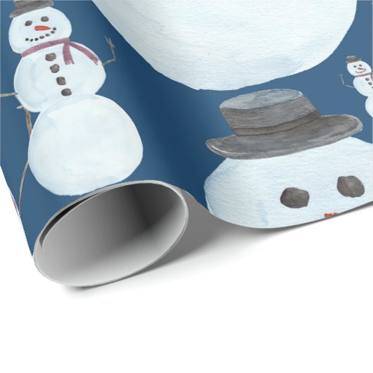 Cute Frosty Blue Snowman Waterverf Pattern Cadeaupapier (Rol Hoek)