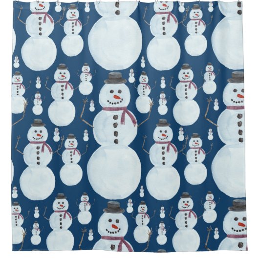 Cute Frosty Blue Snowman Waterverf Pattern Douchegordijn (Voorkant)