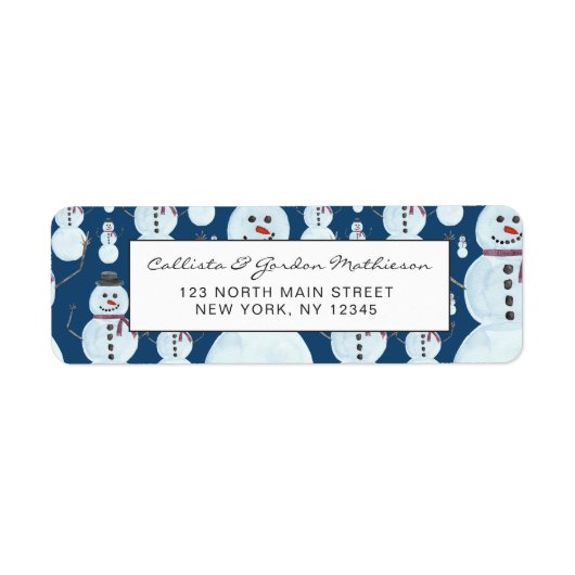 Cute Frosty Blue Snowman Waterverf Pattern Etiket (Voorkant)