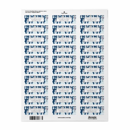 Cute Frosty Blue Snowman Waterverf Pattern Etiket (Full Sheet)