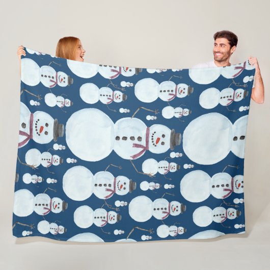 Cute Frosty Blue Snowman Waterverf Pattern Fleece Deken (In situ)