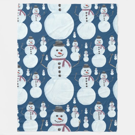Cute Frosty Blue Snowman Waterverf Pattern Fleece Deken (Voorkant)