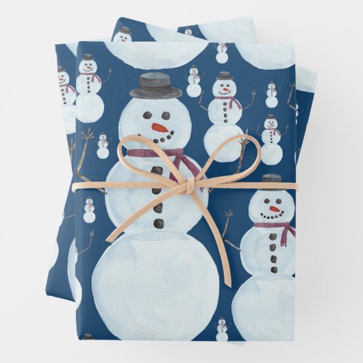 Cute Frosty Blue Snowman Waterverf Pattern Inpakpapier Vel (In situ)