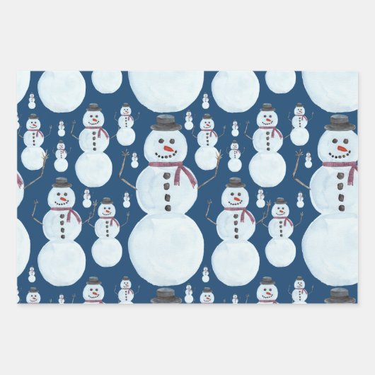 Cute Frosty Blue Snowman Waterverf Pattern Inpakpapier Vel (Voorkant)
