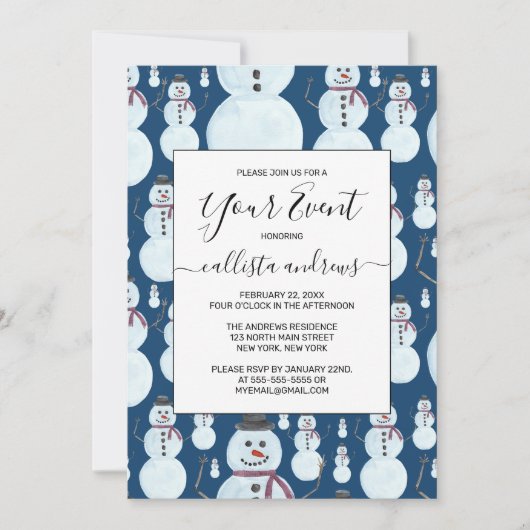 Cute Frosty Blue Snowman Waterverf Pattern Kaart (Voorkant)