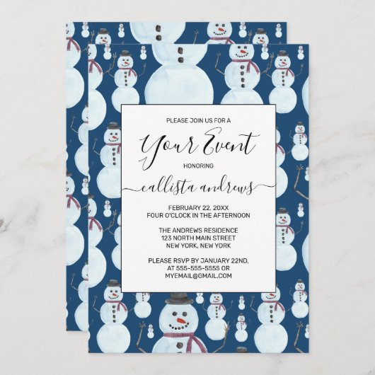 Cute Frosty Blue Snowman Waterverf Pattern Kaart (Voorkant / Achterkant)