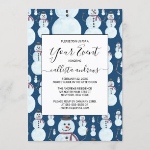 Cute Frosty Blue Snowman Waterverf Pattern Kaart