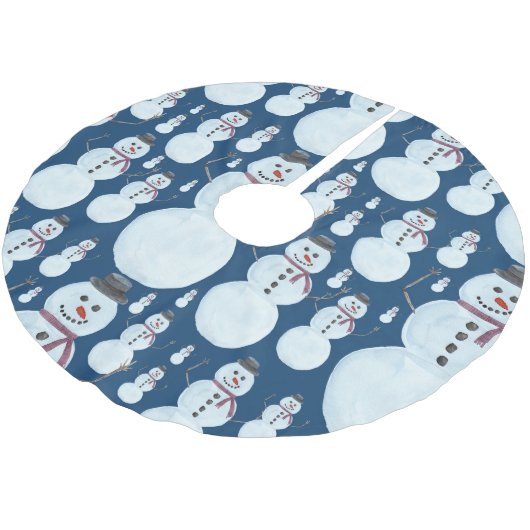 Cute Frosty Blue Snowman Waterverf Pattern Kerstboom Rok (Gekanteld)