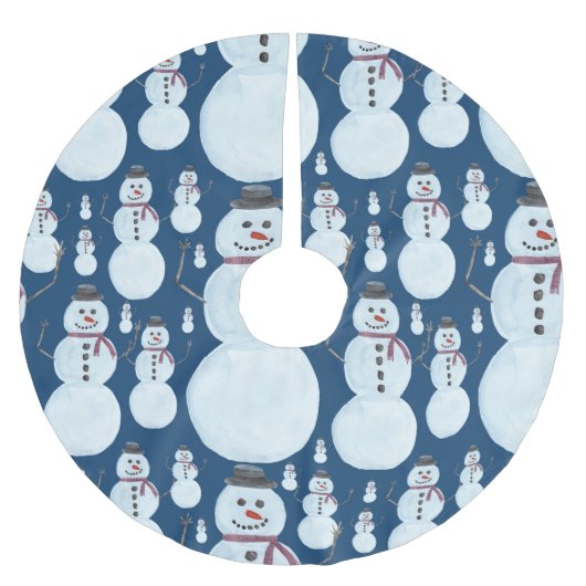 Cute Frosty Blue Snowman Waterverf Pattern Kerstboom Rok (Voorkant)