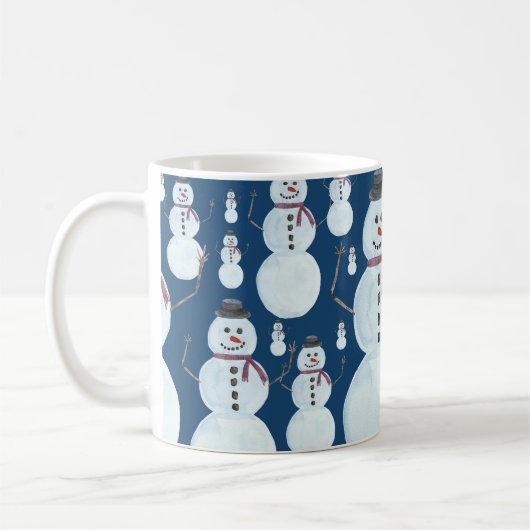 Cute Frosty Blue Snowman Waterverf Pattern Koffiemok (Links)