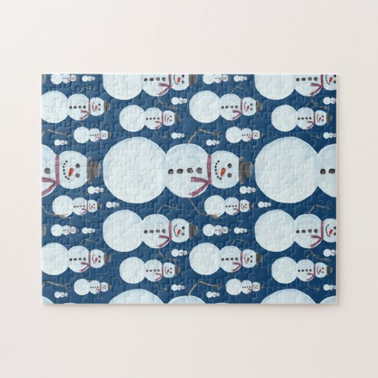 Cute Frosty Blue Snowman Waterverf Pattern Legpuzzel (Horizontaal)