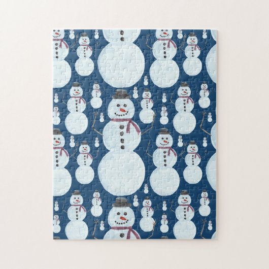 Cute Frosty Blue Snowman Waterverf Pattern Legpuzzel (Verticaal)