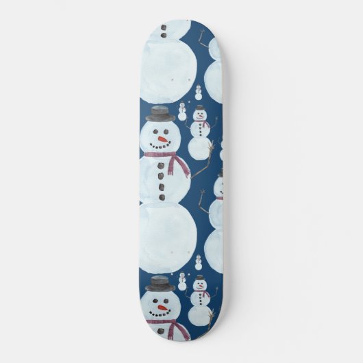 Cute Frosty Blue Snowman Waterverf Pattern Persoonlijk Skateboard (Voorkant)