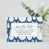 Cute Frosty Blue Snowman Waterverf Pattern Save The Date (Staand voorkant)