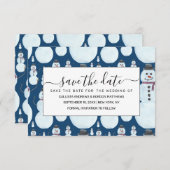Cute Frosty Blue Snowman Waterverf Pattern Save The Date (Voorkant / Achterkant)