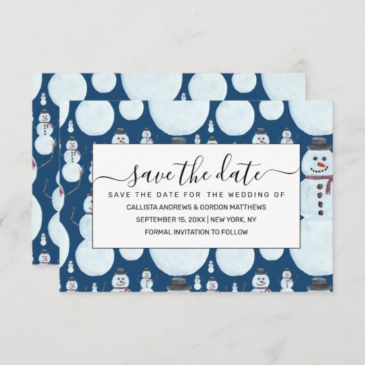 Cute Frosty Blue Snowman Waterverf Pattern Save The Date (Voorkant / Achterkant)