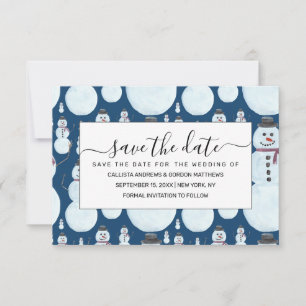Cute Frosty Blue Snowman Waterverf Pattern Save The Date