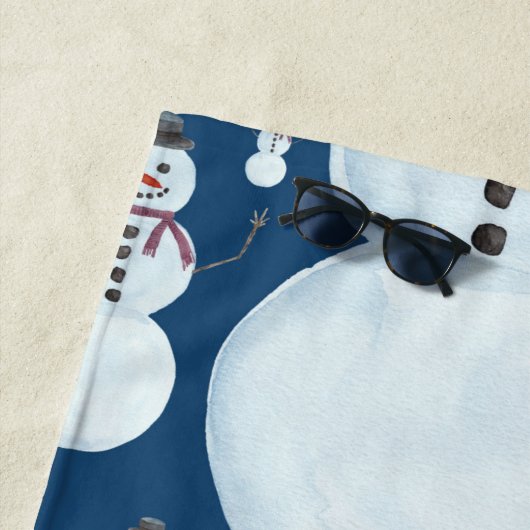 Cute Frosty Blue Snowman Waterverf Pattern Strandlaken (In situ)