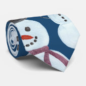 Cute Frosty Blue Snowman Waterverf Pattern Stropdas (Opgerold)