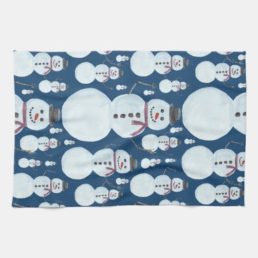Cute Frosty Blue Snowman Waterverf Pattern Theedoek (Horizontaal)