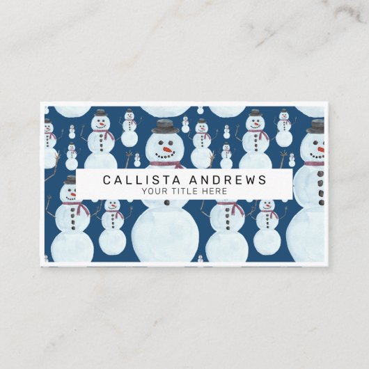Cute Frosty Blue Snowman Waterverf Pattern Visitekaartje (Voorkant)