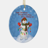 Cute Frosty Snowman Holding met kerstlichten Keramisch Ornament (Rechts)