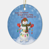 Cute Frosty Snowman Holding met kerstlichten Keramisch Ornament (Links)