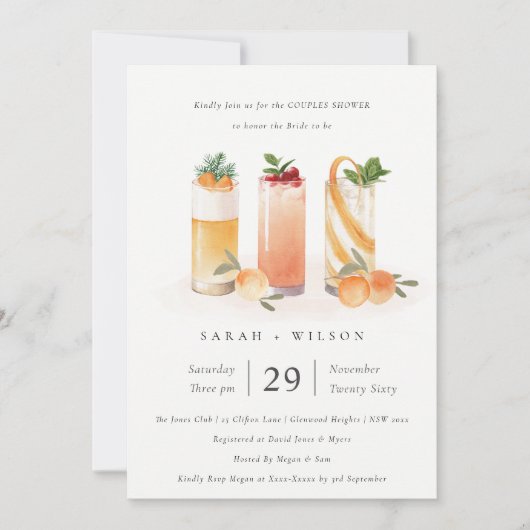 Cute Fruit Cocktail Oranje Couples Shower Invite Bedankkaart (Voorkant)