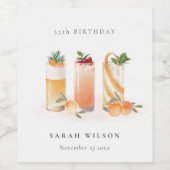 Cute Fruit Cocktail Sinaasappel Blush Verjaardag v Wijn Etiket (Enkel label)