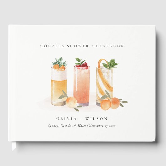 Cute Fruit Cocktail Sinaasappelen Koppels Bruiloft Gastenboek (Voorkant)