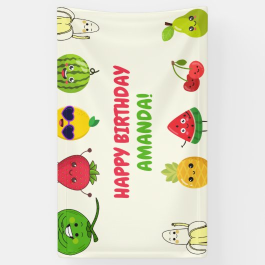 Cute Fruit Funny Kids Birthday Party Signs Banner (Verticaal)