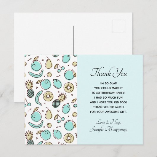 Cute Fruit Pattern Summery Geachte Hartelijk dank Briefkaart (Voorkant / Achterkant)