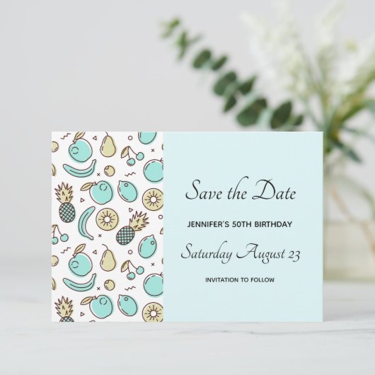 Cute Fruit Pattern Summery Thleed Save The Date (Staand voorkant)