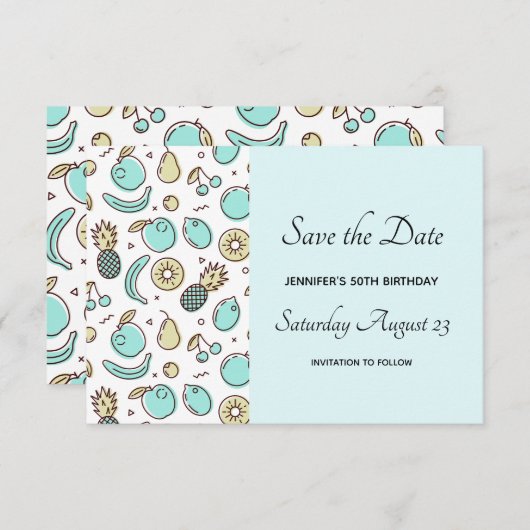 Cute Fruit Pattern Summery Thleed Save The Date (Voorkant / Achterkant)