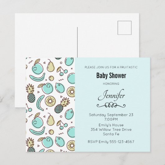 Cute Fruit Pattern Summery Thmed Baby shower Uitnodiging Briefkaart (Voorkant / Achterkant)