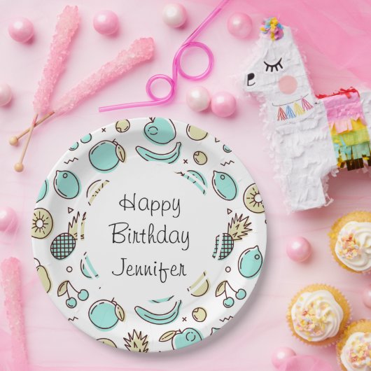 Cute Fruit Pattern Summery Thmed Birthday Papieren Bordje (Feest)