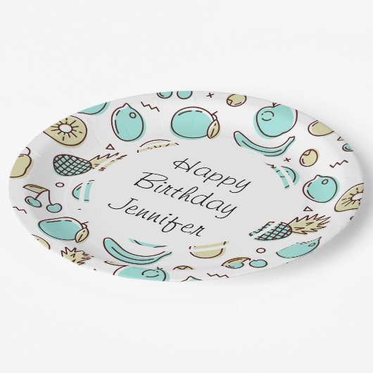 Cute Fruit Pattern Summery Thmed Birthday Papieren Bordje (Gekanteld)