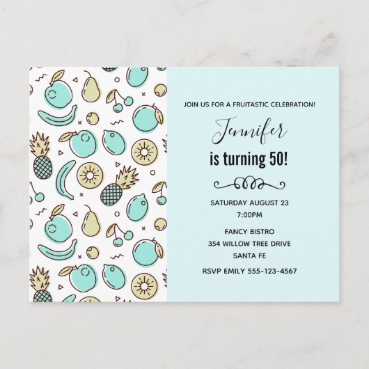 Cute Fruit Pattern Summery Thmed Birthday Uitnodiging Briefkaart (Voorkant)