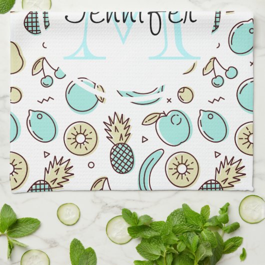 Cute Fruit Pattern Summery Thormy Monogram Theedoek (Gevouwen)