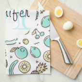 Cute Fruit Pattern Summery Thormy Monogram Theedoek (Quarter Fold)