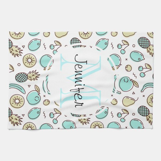 Cute Fruit Pattern Summery Thormy Monogram Theedoek (Horizontaal)