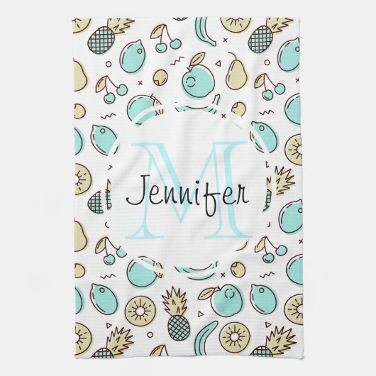 Cute Fruit Pattern Summery Thormy Monogram Theedoek (Verticaal)