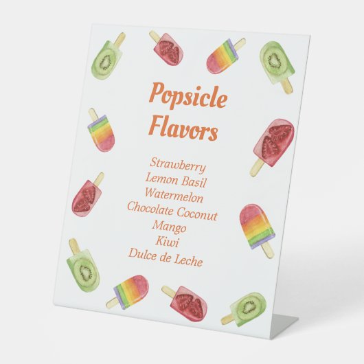 Cute Fruit Popsicle Flavors Summer Party Reclamebord Met Voetstuk (Voorkant)