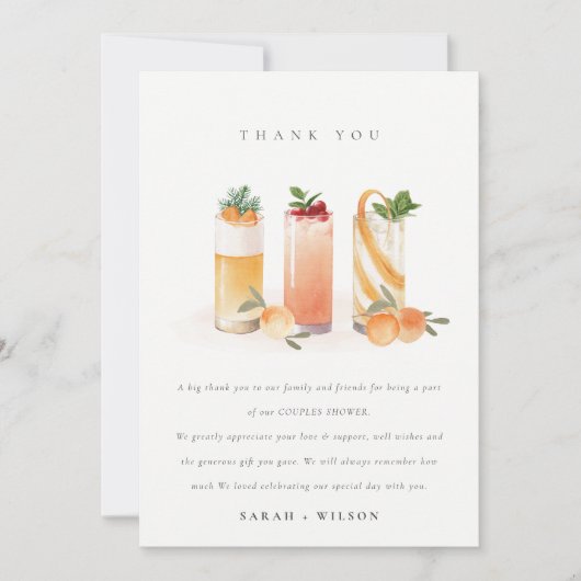 Cute Fruitencocktail Oranje Blush Koppel Bruiloft Bedankkaart (Voorkant)