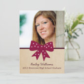 Cute Fuchsia Bow Afstuderen Invite Kaart (Staand voorkant)