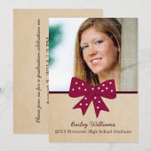 Cute Fuchsia Bow Afstuderen Invite Kaart (Voorkant / Achterkant)