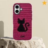 Cute Fuchsia Crochet Cat Custom Initial Monogram   Case-Mate iPhone Case
