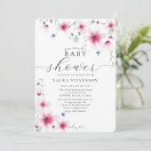 Cute Fuchsia Pink Waterverf Whimsical Flowers Kaart (Staand voorkant)