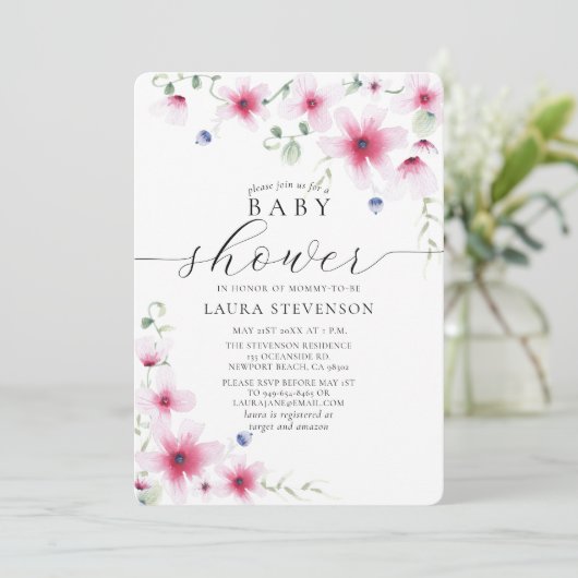 Cute Fuchsia Pink Waterverf Whimsical Flowers Kaart (Staand voorkant)