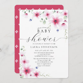 Cute Fuchsia Pink Waterverf Whimsical Flowers Kaart